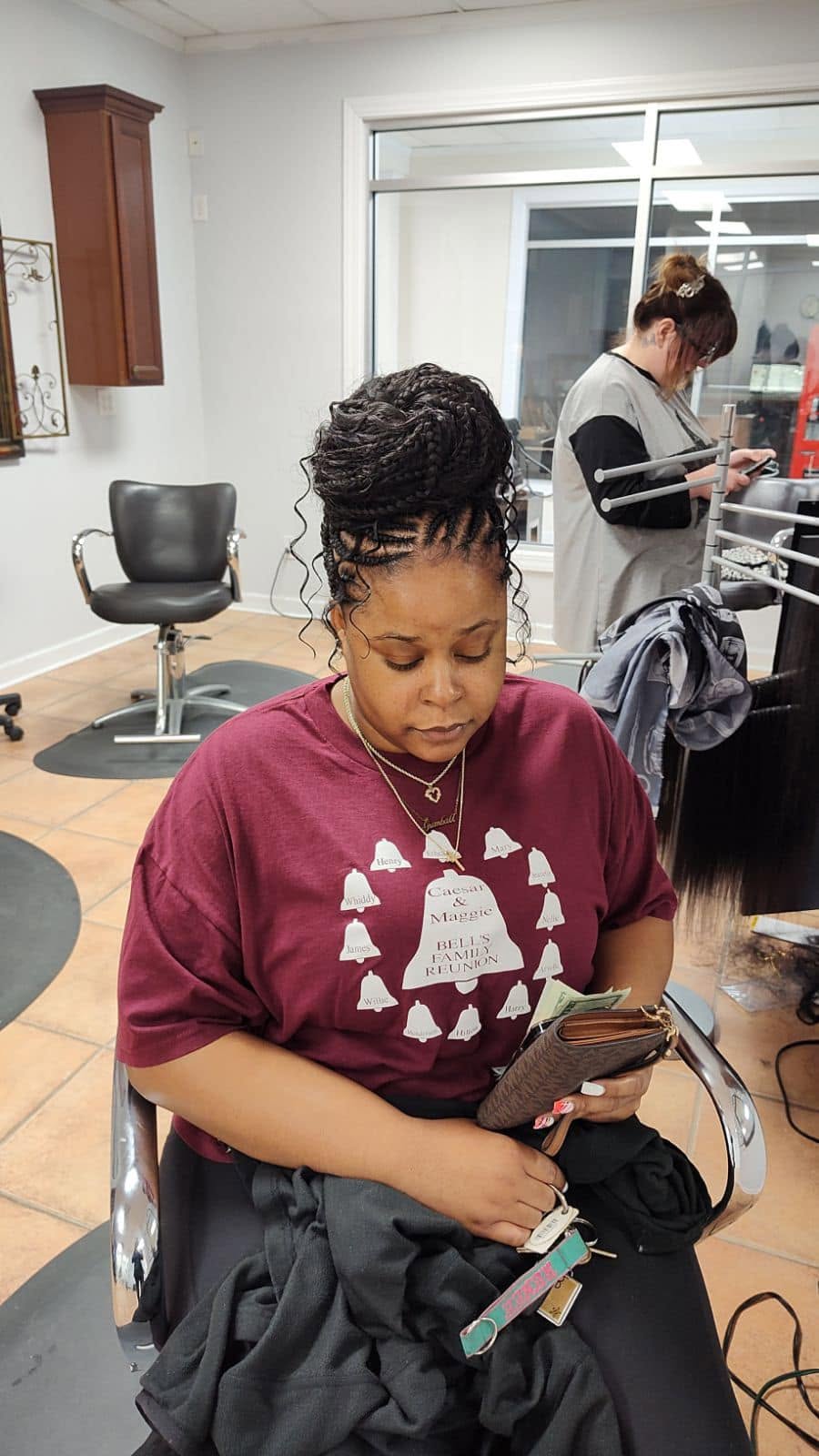 Braided updo with a curly finish at Miracles Salon & Spa in Shallotte, NC
