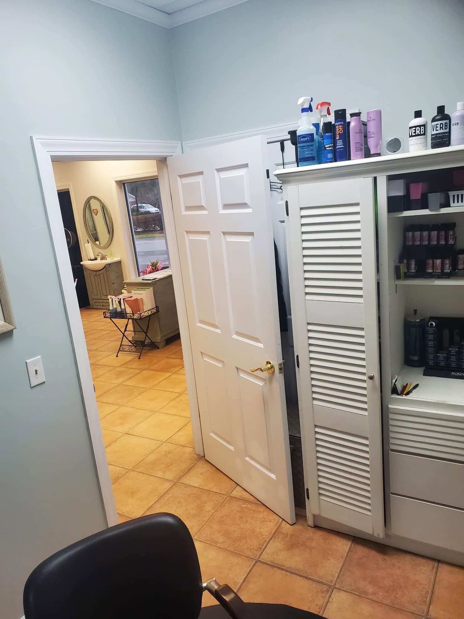 Retail shelves and product area at Miracles Salon & Spa in Shallotte, NC